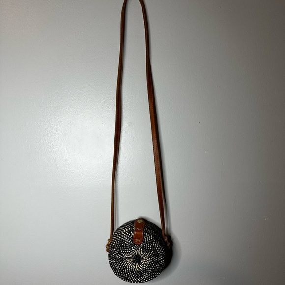 Stylish Black and Tan Woven Crossbody Bag - Picture 7 of 7